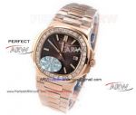 Perfect Replica OE Factory 5713 Swiss Copy Patek Philippe Nautilus Rose Gold Brown Face Diamond Bezel Watch